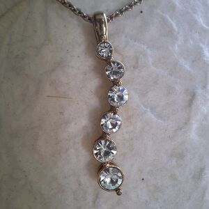 Avon Rhinestone Pendant Necklace on 17" Chain Journey 6 Stone Crystal Stamped NR